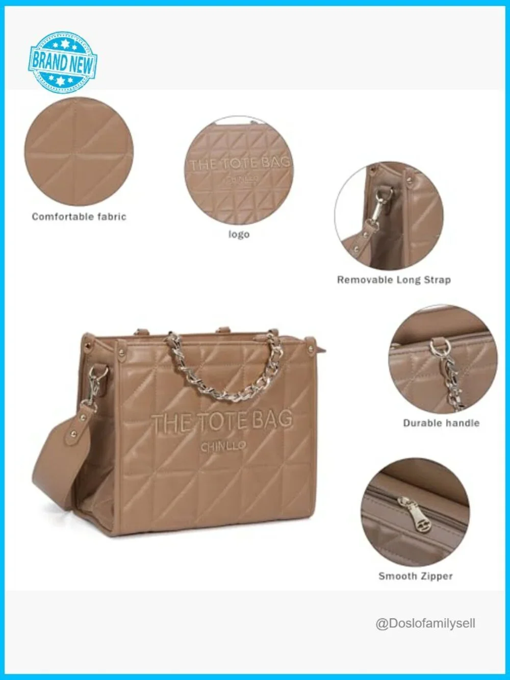 Quilted Faux Leather Tote Bag Elegant Retro Chic Detachable Strap Satchel Purse